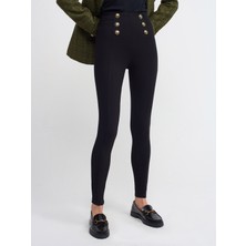 Dilvin 70376 Düğme Detaylı Streç Pantolon-Siyah