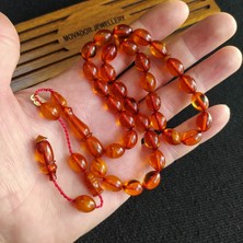 Vip Kehribar Ebu Sırr Imzalı 9X12 mm Beyzi Sıkma Kehribar Tesbih Osmanlı Benzetme Tespih Ahşap Kutulu