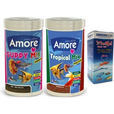 Guppy Mix Granules 250ML + Tropical Mix Selection 250ML Akvaryum Balık Yemi ve Fishvit Vitamin