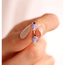 Sembol Gold Altın Çocuk Küpesi Kaplumbağa Mineli Mor