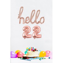 Pekshop 22 Yaş Doğum Günü Balonları - Hello 22 El Yazısı Rose Gold Renk Folyo Balon