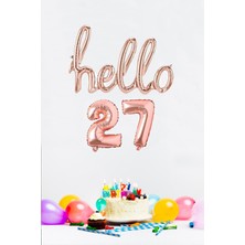Pekshop 27 Yaş Doğum Günü Balonları - Hello 27 El Yazısı Rose Gold Renk Folyo Balon