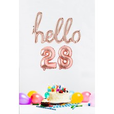 Pekshop 28 Yaş Doğum Günü Balonları - Hello 28 El Yazısı Rose Gold Renk Folyo Balon