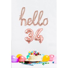 Pekshop 34 Yaş Doğum Günü Balonları - Hello 34 El Yazısı Rose Gold Renk Folyo Balon