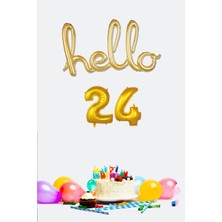 Pekshop 24 Yaş Doğum Günü Balonları - Hello 24 El Yazısı Gold Renk Folyo Balon