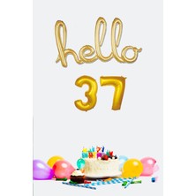 Pekshop 37 Yaş Doğum Günü Balonları - Hello 37 El Yazısı Gold Renk Folyo Balon