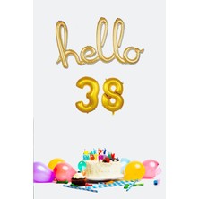 Pekshop 38 Yaş Doğum Günü Balonları - Hello 38 El Yazısı Gold Renk Folyo Balon