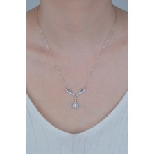 Essare 925 Ayar Gümüş Beyaz Damla Taşlı Tasarım Kolye Kadın Gümüş Kolye