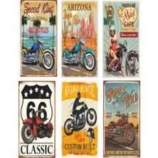 Hayat Poster Motor Temalı 6 Mini Retro Ahşap Poster Seti