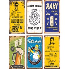 Hayat Poster Alkol Temalı 6lı Mini Retro Ahşap Poster Seti