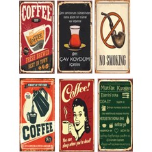 Hayat Poster Kahve Çay Mutfak 6lı Retro Ahşap Poster Seti