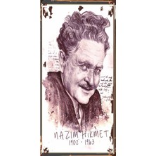 Hayat Poster Nazım Hikmet (10 cm x 20 Cm) Mini Retro Ahşap Poster