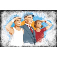 Hayat Poster Çocuklarla Mustafa Kemal Atatürk Serisi 7 Retro Vintage Ahşap Poster