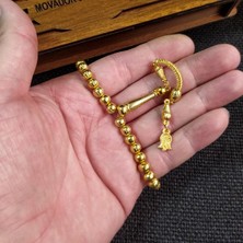 Vip Kehribar 6x6 mm Bilekboy Metal Tesbih - Ahşap Kutulu Hediye Tespih - Alpaka Tesbih - Gümüş Kaplama Tesbih