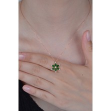 Essare 925 Ayar Yeşil Taşlı Çiçek Kolye Kadın Gümüş Kolye