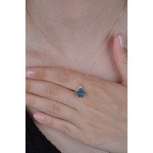 Essare Kadın Mavi 925 Ayar Aquamarin Taşlı Damla Tektaş Gümüş Kolye