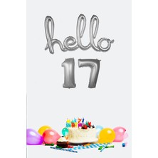 Pekshop 17 Yaş Doğum Günü Balonları - Hello 17 El Yazısı Gümüş Renk Folyo Balon