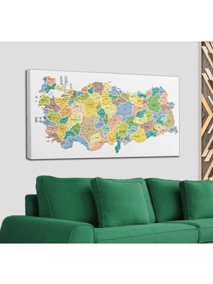 Dünyatablo Türkiye Haritası Kanvas Tablo Il ve Ilçeli Ayrıntılı Eğitici-Öğretici Dekoratif Tablo 3046