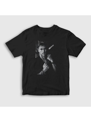 Presmono Unisex Çocuk Siyah Grayscale Chris Hemsworth T-Shirt