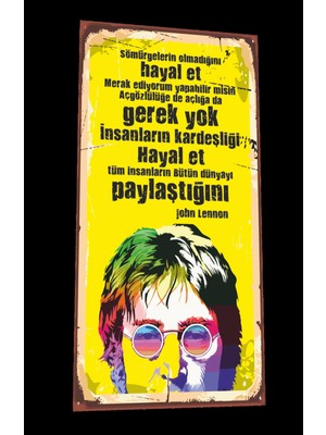 Hayat Poster John Lennon Mini Retro Ahşap Poster