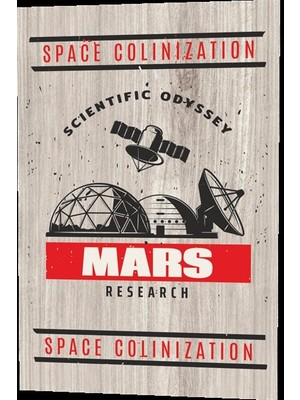 Hayat Poster Uzay Araştırmaları Mars Ahşap Desenli Retro Vintage Ahşap Poster