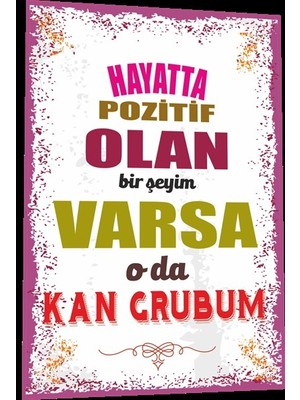 Hayat Poster Duvar Yazıları Hayatta Pozitif Olan Bir Şeyim Varsa O Da Kan Grubum Retro Ahşap Poster 793