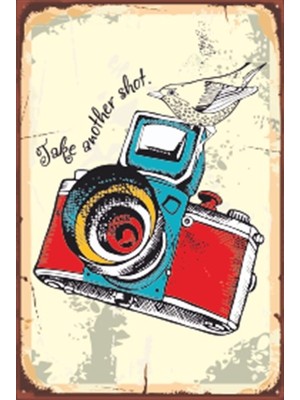 Hayat Poster Kuşlu Fotoğraf Makinesi Retro Ahşap Poster 20X30 cm