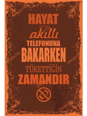 Hayat Poster Hayat Senin Akıllı Telefonuna Bakarken Tükettiğin Zamandır Duvar Yazıları Retro Ahşap Poster