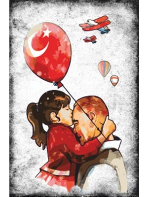 Hayat Poster Çocuklarla Mustafa Kemal Atatürk Serisi 5 Retro Vintage Ahşap Poster