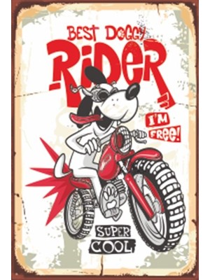 Hayat Poster Motora Binen Özgür Köpek Retro Ahşap Poster 20X30 cm