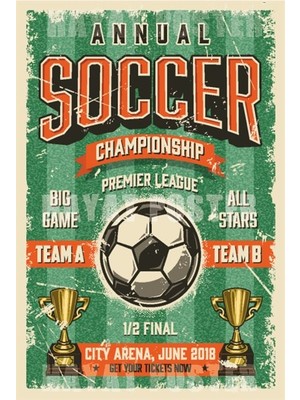 Hayat Poster Futbol Turnuvası Retro Vintage Ahşap Poster