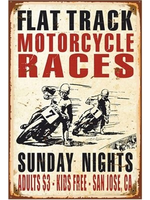 Hayat Poster Flat Track Motor Yarışı Retro Vintage Ahşap Poster