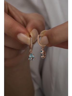 Nereze 925 Ayar Gümüş Aquamarin Taşlı Damla Model Küpe