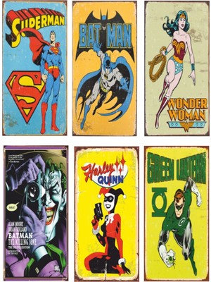 Hayat Poster Batman Superman Süper Kahramanlar 6lı Retro Ahşap Poster Seti