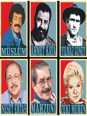 Hayat Poster Müslüm Ahmet Kaya Yılmaz Güney Zeki Müren Neşet Ertaş Mahzuni 6lı Mini Retro Ahşap Poster Seti