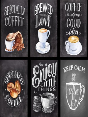 Hayat Poster Kahve Çekirdeği 6lı Mini Retro Ahşap Poster Seti Uv Baskılı