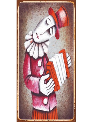 Hayat Poster Hüzünlü Akardiyon 10 cm x 20 cm Mini Retro Ahşap Poster