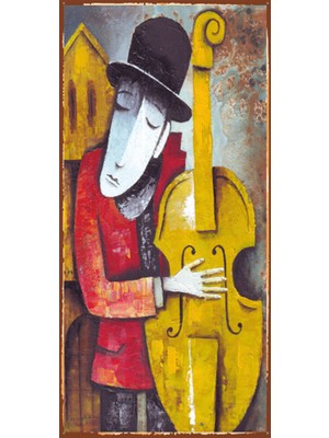 Hayat Poster Aşık Müzisyen 10 cm x 20 cm Mini Retro Ahşap Poster