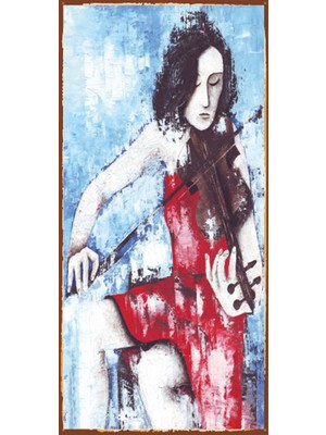 Hayat Poster Keman Çalan Kadın 10 cm x 20 cm Mini Retro Ahşap Poster