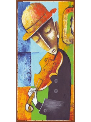 Hayat Poster Keman Çalan Adam (10 cm x 20 Cm) Mini Retro Ahşap Poster