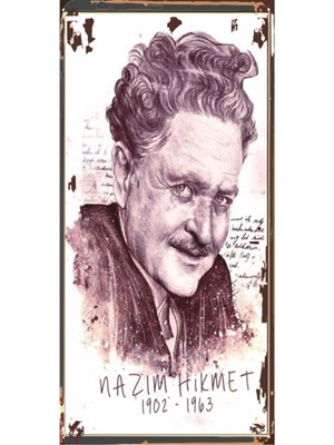 Hayat Poster Nazım Hikmet (10 cm x 20 Cm) Mini Retro Ahşap Poster