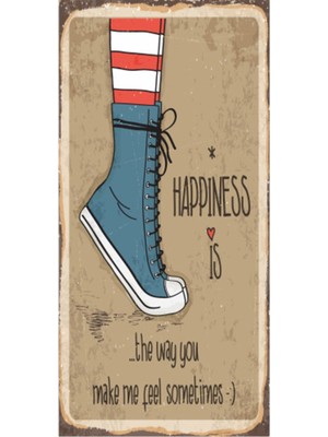 Hayat Poster Mutluluk (10 cm x 20 Cm) Mini Retro Ahşap Poster
