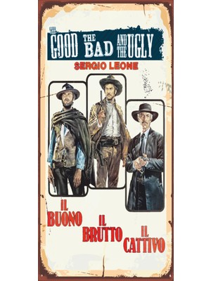 Hayat Poster Iyi Kötü Çirkin Sinema (10 cm x 20 Cm) Mini Retro Ahşap Poster