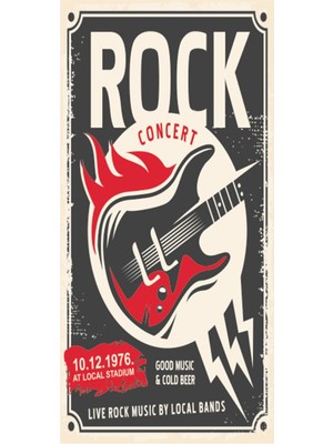 Hayat Poster Rock Konser Gitar (10 cm x 20 Cm) Mini Retro Ahşap Poster