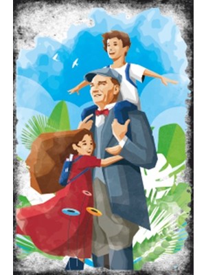 Hayat Poster Çocuklarla Mustafa Kemal Atatürk Serisi 1 Retro Vintage Ahşap Poster
