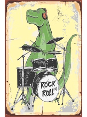 Hayat Poster Bateri Çalan Timsah Retro Ahşap Poster 20X30 cm