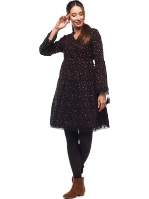 Newbutix Pazen Siyah Çıtır Desen Kısa Elbise