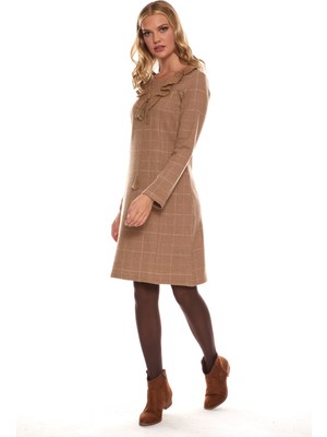 Newbutix  Vizon Uzun Kol Pazen Kare Desen Elbise