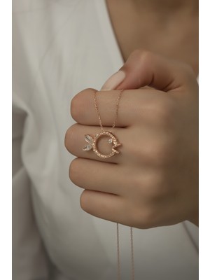 Nereze 925 Ayar Gümüş Rose Zirkon Taşlı Balık Kolye