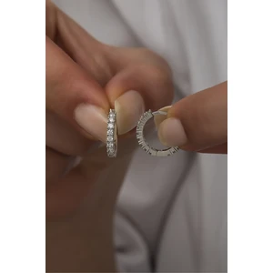 925 Ayar Gümüş Rodyumlu 15 mm Zirkon Taşlı Tamtur Küpe